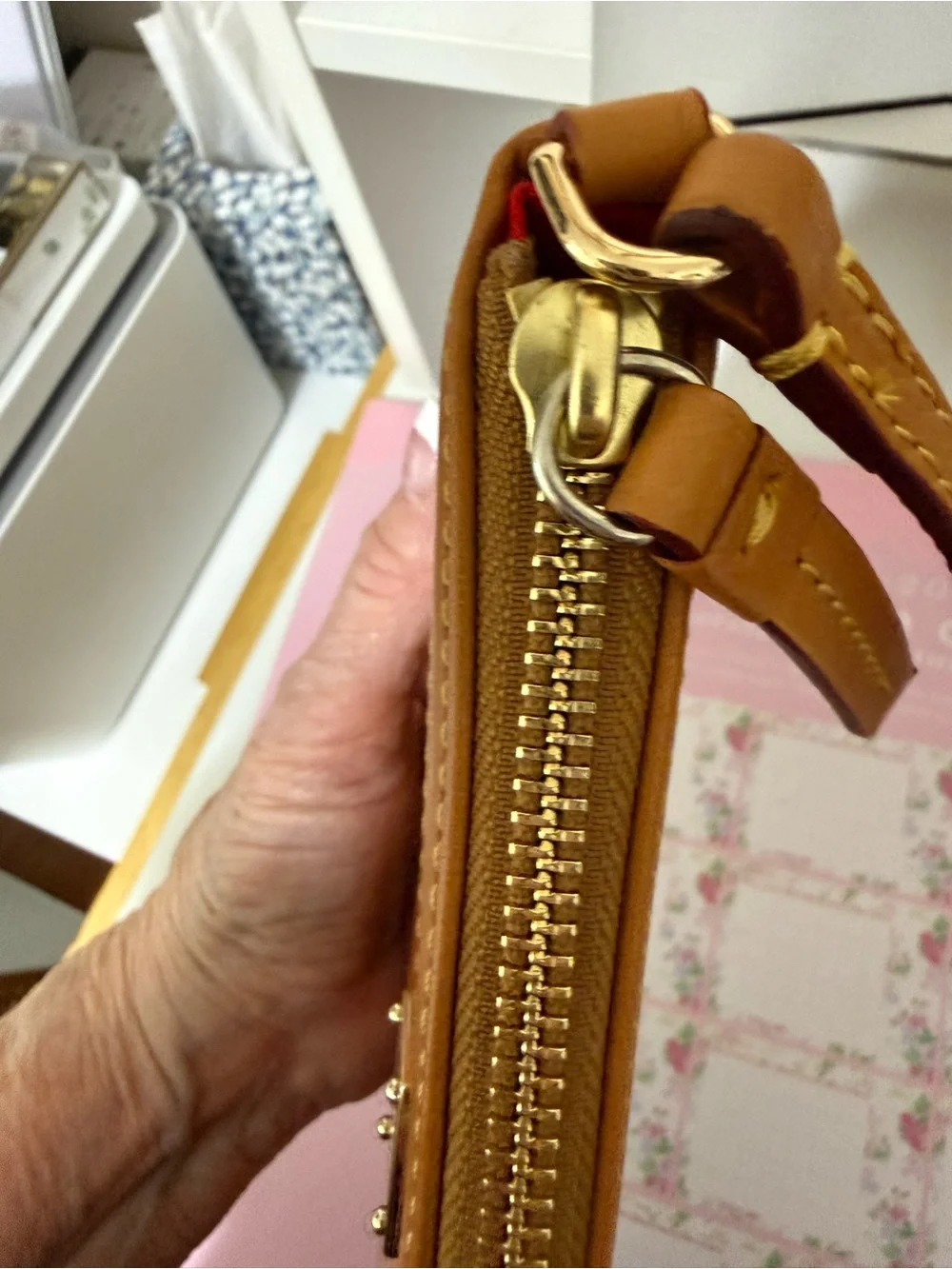 Dooney & Bourke Caramel Brown Leather Wristlet.